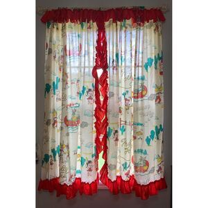 Vintage Looney Tunes, Curtain with Red Ruffle size‎ 63" length 44" width
